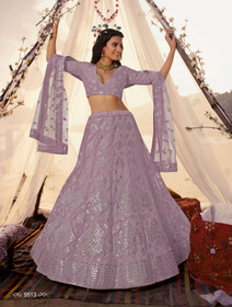 Lavender color Organza Fabric Lehenga Choli