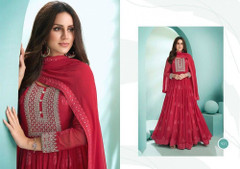 Red color Floor Length Georgette Fabric Anarkali style Suit