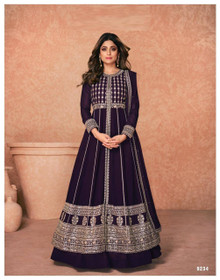 Navy Blue color Georgette Fabric Floor Length Centre Cut Full Sleeves Indowestern style Party wear Suit
