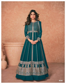 Blue color Georgette Fabric Floor Length Centre Cut Full Sleeves Indowestern style Party wear Suit