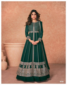 Green color Georgette Fabric Floor Length Centre Cut Full Sleeves Indowestern style Party wear Suit