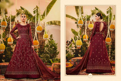 Maroon color Net Fabric Floor Length Full Sleeves Anarkali style Suit