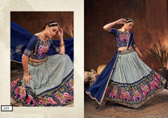 Blue color Velvet Tussar Silk Fabric Lehenga Choli