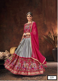 Magenta and Grey color Velvet Tussar Silk Fabric Lehenga Choli