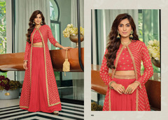 Red color Chinnon Fabric Indowestern style Party Wear Suit