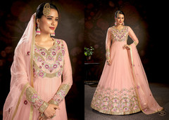 Pink color Net Fabric Full Sleeves Floor Length Anarkali style Suit