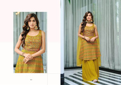 Mustard color Georgette and Chinnon Fabric Indowestern style Suit