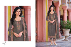 Grey color Chinnon Fabric Embroidered Suit