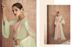 Pink and  Green color Chinnon Georgette Fabric Indowestern style Party wear Suit