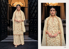 Cream color Chinnon and Georgette Fabric Embroidered Suit