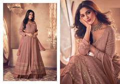 Onion color Georgette Fabric Full Sleeves Floor Length Centre Cut Indowestern style Suit