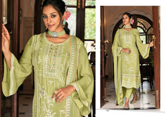 Olive Green color Georgette an Chinnon Fabric Suit