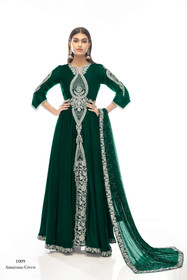 Green color Satin Fabric Indowestern style Centre Cut Suit