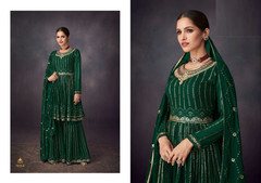 Green color Georgette Fabric Embroidered Suit