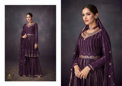 Purple color Georgette Fabric Embroidered Suit