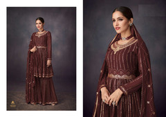 Chocolate color Georgette Fabric Embroidered Suit