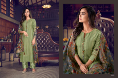 Green color Tussar Silk Fabric Suit