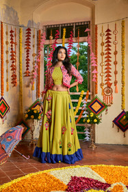 Green color Muslin Cotton Fabric Lehenga Choli