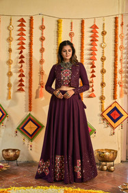 Wine color Muslin Cotton Fabric Lehenga Choli