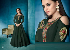 Bottle Green color Georgette Fabric Full Sleeves Floor Length Gown