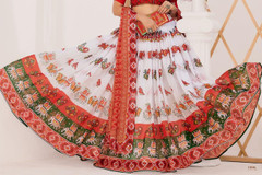 White and Red color Silk Fabric Lehenga Choli