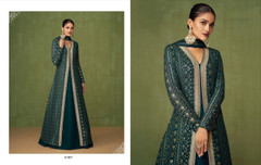 Green color Full Sleeves Floor Length Real Georgette Fabric Indowestern style Suit