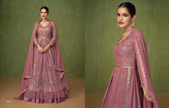 Mauve color Full Sleeves Floor Length Real Georgette Fabric Indowestern style Suit