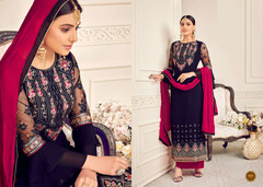 Navy Blue and Magenta color Viscose Georgette Fabric Suit
