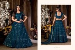Turquoise Blue color Net Fabric Lehenga Choli