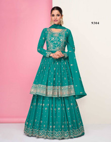 Blue color Embroidered Real Georgette Fabric Indowestern style Suit