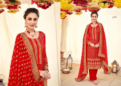 Tomato Red color Embroidered Georgette Fabric Suit
