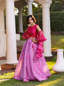 Pink and Magenta color Organza and Silk Fabric Lehenga Choli