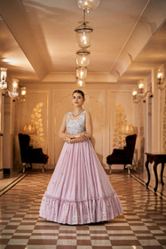 Powder Pink color Floor Length Georgette Fabric Gown
