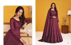 Dark Onion shade Silk Fabric Full Sleeves Floor Length Anarkali style Suit