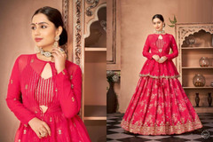 Red color Chinnon Silk Fabric Lehenga Choli