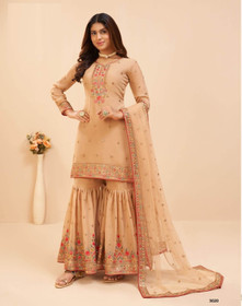Brown color Georgette Fabric Sharara Suit