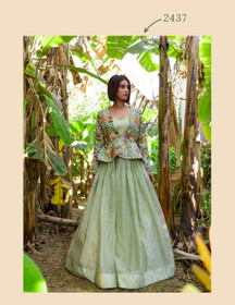 Olive Green color Organza Fabric Lehenga Choli