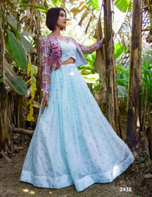 Blue color Organza Fabric Lehenga Choli