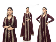 Wine color Georgette Fabric Full Sleeves Floor Length Indowestern style Suit