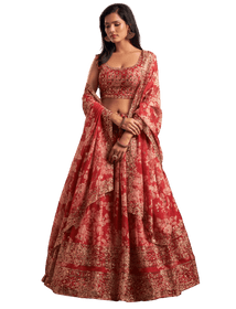 Orange color Organza Fabric Lehenga Choli