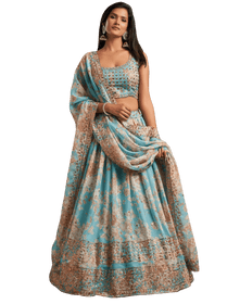 Sky Blue color Organza Fabric Lehenga Choli