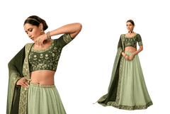 Double shade Green color Chinnon Fabric Lehenga Choli