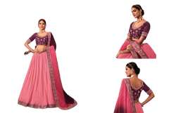 Pink and Purple color Chinnon Fabric Lehenga Choli