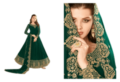 Green color Faux Georgette Fabric Embroidered Suit