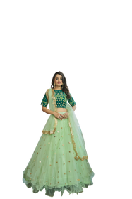 Green color Net Fabric Embroidered Lehenga Choli