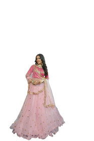 Pink color Net Fabric Embroidered Lehenga Choli