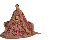 Red color Heavily Embroidered Bridal wear Velvet Fabric Lehenga Choli