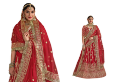 Red color Heavily Embroidered Bridal wear Velvet Fabric Lehenga Choli