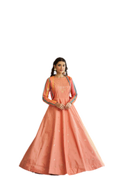 Peach color Cotton Fabric Embroidered Flared Gown