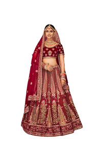 Maroon color Heavily Embroidered Velvet Fabric Bridal wear Lehenga Choli